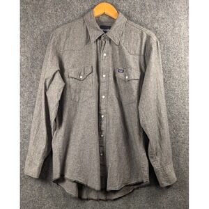 Wrangler Men's Pearl Snap Western Shirt Gray Heather Cotton Long Sleeve Shirt